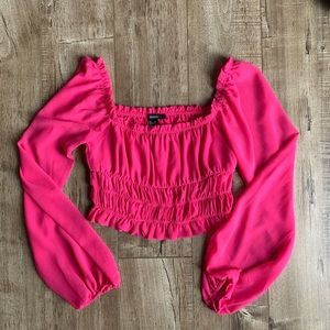 Hot pink chiffon smocked crop top